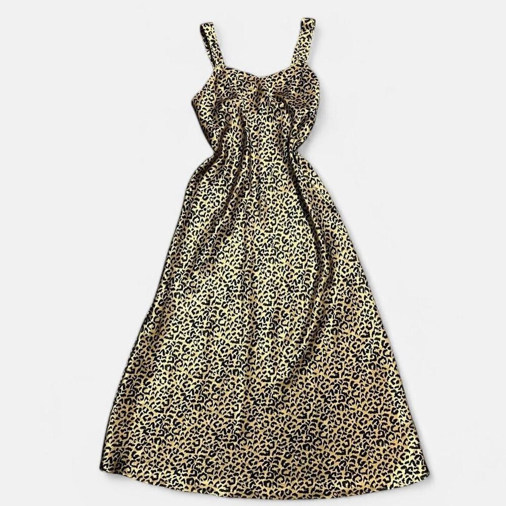 Y2K Cabernet Brown & Black Leopard Print Satin Glam Maxi Nightgown Slip Dress S